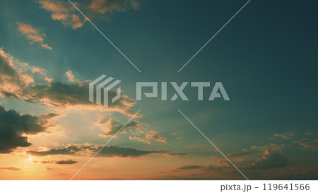 Beautiful Clouds Background. Sky Panorama Natural Colors Evening Sky. Red Sunset Clouds On Blue Sky. Beautiful Clouds Background. Sky Panorama Natural Colors Evening Sky. Red Sunset Clouds On Blue Sky. 119641566