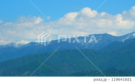 Beautiful View Of The Snow-Covered Spruce And Mountains. Blue Clear Sky. Timelapse. Beautiful View Of The Snow-Covered Spruce And Mountains. Blue Clear Sky. Timelapse. 119641681
