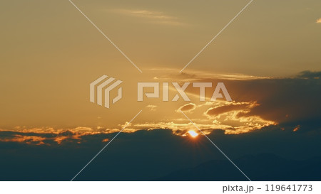 Beautiful Sunrise Over Mountains. Sun Gold Lighting Under Vibrant Colorful Morning Sky In Mountains. Timelapse. 119641773