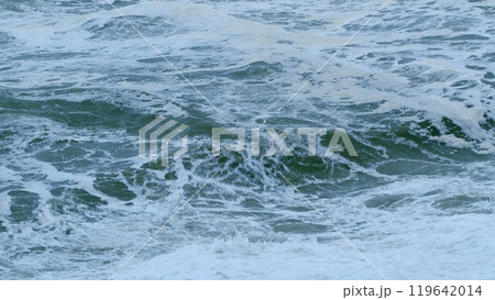 Stormy Weather On Sea. Crashing Waves With Foamy White Texture. Static. 119642014