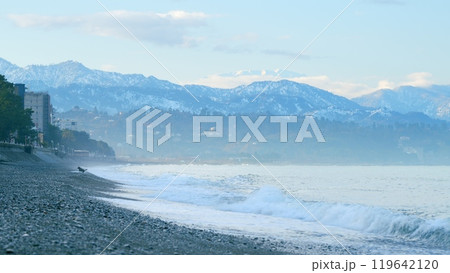 Bay With Beaches And Hotels. Caucasus Mountains On The Background. Adjara, Georgia. 119642120