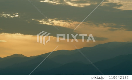 Sunrise Sky With Mountains. Natural Sunrise On Silhouette Shadow Dark Mountains. Real time. Sunrise Sky With Mountains. Natural Sunrise On Silhouette Shadow Dark Mountains. Real time. 119642185