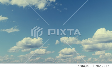 Puffy Fluffy Colored Clouds. Summer Blue Sky. Beautiful Nature Rainy Clouds At Day Time. 119642277