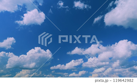 Sunrise Sundown Natural Background. Extra Large Panoramic View. Pink Clouds Lit By Setting Sun Against Evening Blue Sky. 119642982