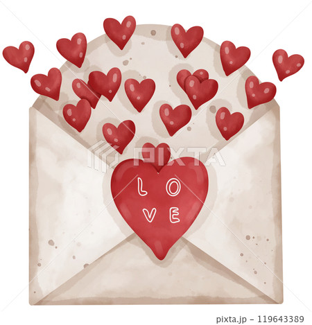 Hand drawn watercolor illustration of a Valentine's Day heart letter for use as an illustration Hand drawn watercolor illustration of a Valentine's Day heart letter for use as an illustration 119643389