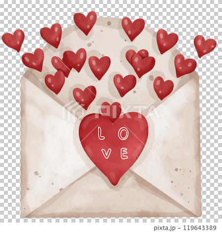 Hand drawn watercolor illustration of a Valentine's Day heart letter for use as an illustration Hand drawn watercolor illustration of a Valentine's Day heart letter for use as an illustration 119643389