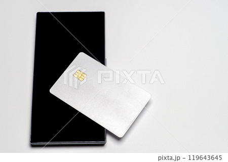 無地のシルバーのクレジットカードとスマホ 119643645