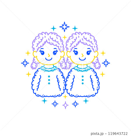 Gemini zodiac sign in doodle style with soft color. Gemini zodiac sign in doodle style with soft color. 119643722