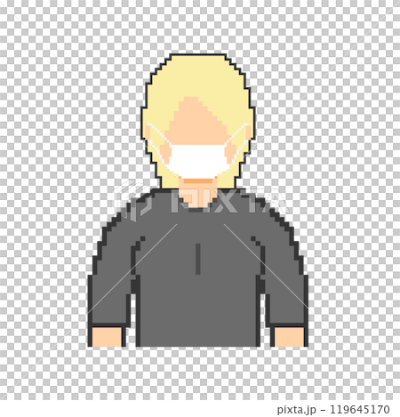 マスクの金髪女性_ドット絵(黒い服) 119645170
