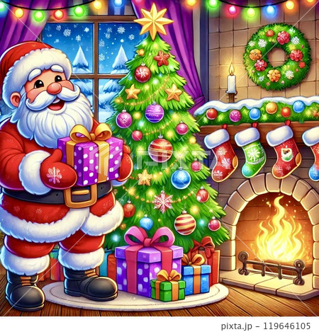 サンタクロースとクリスマスツリー 119646105