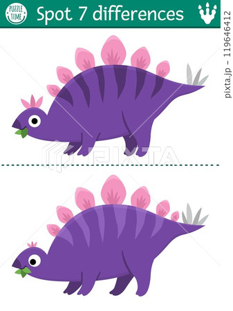 Find differences game for children. Dinosaur educational activity with stegosaur. Puzzle for kids with little ancient animal. Printable worksheet, page for attention skills with stegosaurus Find differences game for children. Dinosaur educational activity with stegosaur. Puzzle for kids with little ancient animal. Printable worksheet, page for attention skills with stegosaurus 119646412
