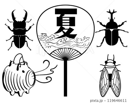夏虫うちわ蚊取モノクロ 119646611