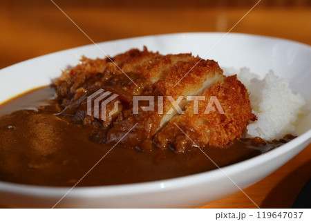 白いお皿とカツカレー 119647037