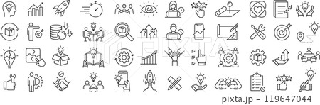 ベクターでモノクロのイノベーションに関する線画アイコンセット ベクターでモノクロのイノベーションに関する線画アイコンセット 119647044