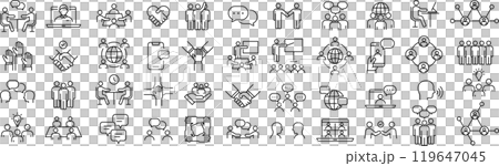 ベクターでモノクロのミーティングに関する線画アイコンセット 119647045