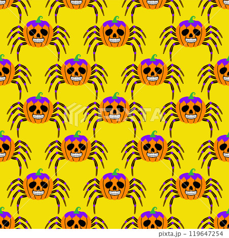 Seamless pattern with fun pumpkin with spider legs Seamless pattern with fun pumpkin with spider legs 119647254