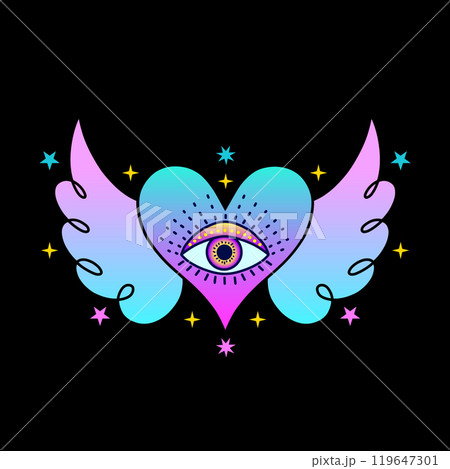 Heart with third eye in neon pink and blue tones 119647301