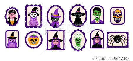 Doodle style character portraits with a Halloween theme. 119647308