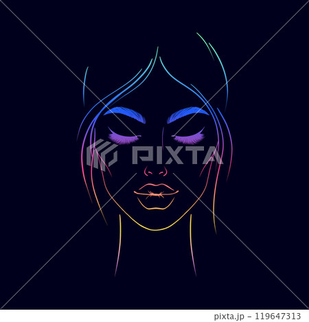Woman's face with closed eyes.Hand drawn illustration. 119647313