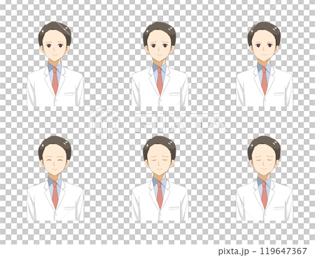 穿著白大褂的男人的臉部表情 119647367