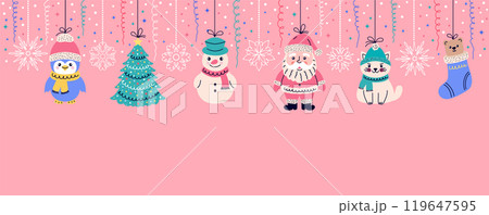 Christmas garland with doodle style toys Christmas garland with doodle style toys 119647595