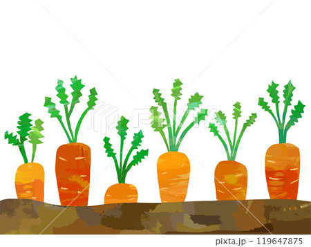 土から顔を出すにんじんの切り絵風イラスト 119647875