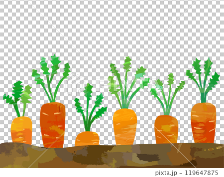 A paper-cut illustration of a carrot emerging from the ground 119647875