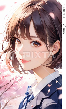 桜と女子高校生のイラスト素材 [119648907] - PIXTA