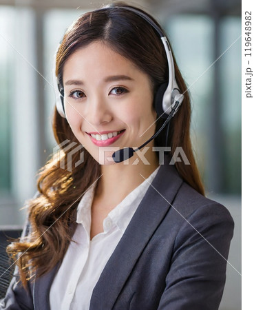 コールセンターで働く笑顔の若い女性 生成AI コールセンターで働く笑顔の若い女性 生成AI 119648982