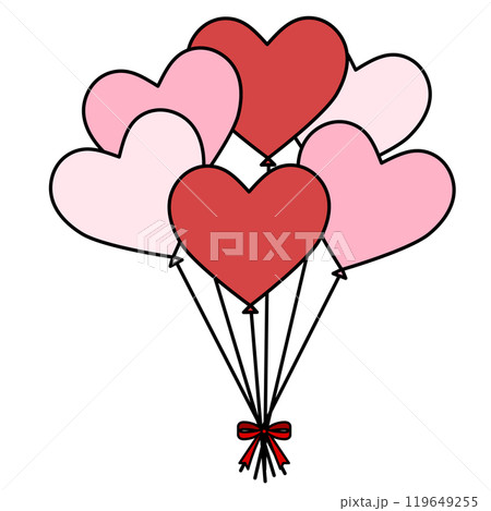 シンプルでかわいいたくさんのハートの形の赤い風船 119649255