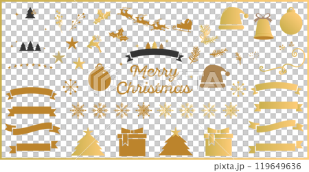 Stylish Christmas decoration material set, no text, vector illustration, gold frame, white background 119649636