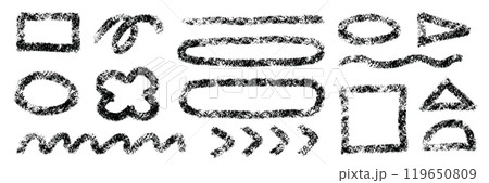 パステルやクレヨンで描いたような手書きの楕円や線のあしらいセット パステルやクレヨンで描いたような手書きの楕円や線のあしらいセット 119650809