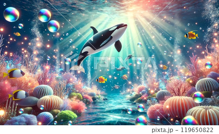 幻想的な海中のシャチ 119650822