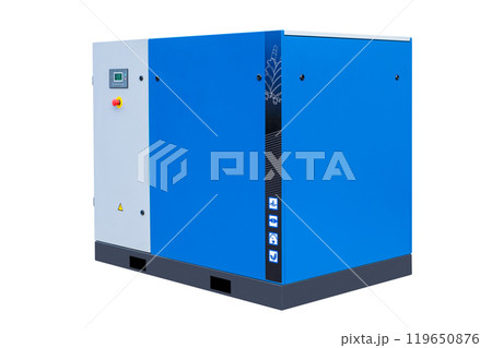 Modern industrial air compressor isolated on white background 119650876