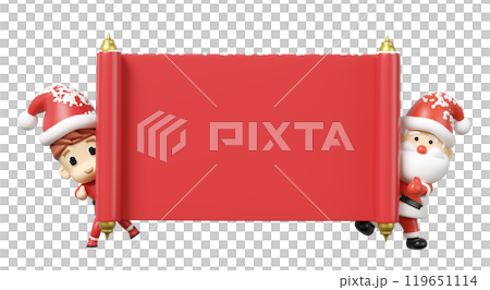 3d announcement roll banner with santa claus isolated. poster or happiness cards, merry christmas, festive new year concept, 3d render illustration 3d announcement roll banner with santa claus isolated. poster or happiness cards, merry christmas, festive new year concept, 3d render illustration 119651114
