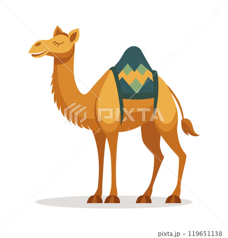 Cute dromedary camel in the desert. Camel icon. Flat style illustration. Cute dromedary camel in the desert. Camel icon. Flat style illustration. 119651138