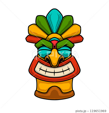 Illustration of tiki idol. Design element for poster, card, banner, emblem, sign. Vector illustration Illustration of tiki idol. Design element for poster, card, banner, emblem, sign. Vector illustration 119651969