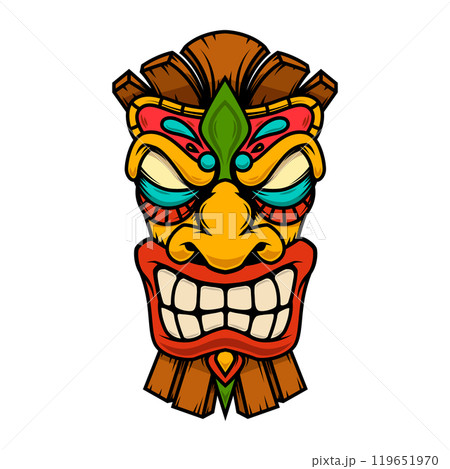 Illustration of tiki idol. Design element for poster, card, banner, emblem, sign. Vector illustration 119651970