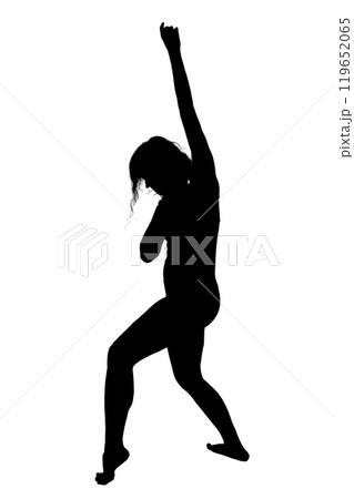 A beautiful silhouette of a woman gracefully dancing on a white background A beautiful silhouette of a woman gracefully dancing on a white background 119652065