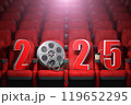 Happy new 2025 year in cinema red seats. 2025 cinema and movie season concept. 119652295