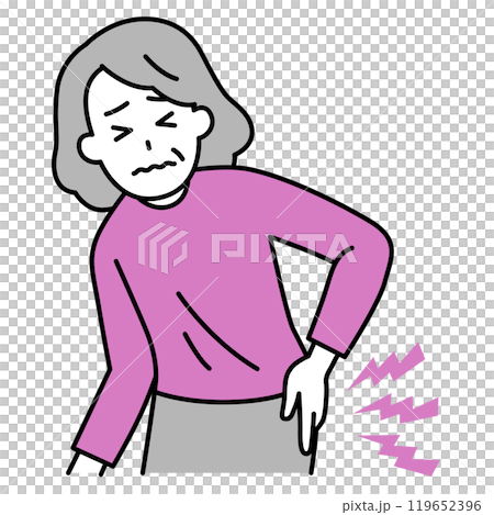 Elderly woman suffering from back pain Elderly woman suffering from back pain 119652396