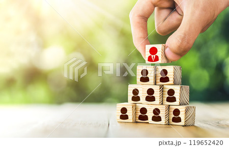 Human resource management and recruitment business concept. Leadership and corporate hierarchy concept, A complete team that consists of icon many people. management concept. copy space. Human resource management and recruitment business concept. Leadership and corporate hierarchy concept, A complete team that consists of icon many people. management concept. copy space. 119652420