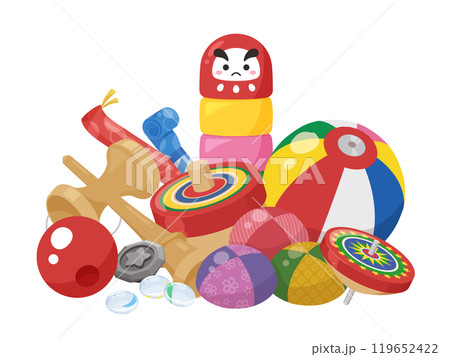 昔の遊びに使うおもちゃのイラスト 119652422