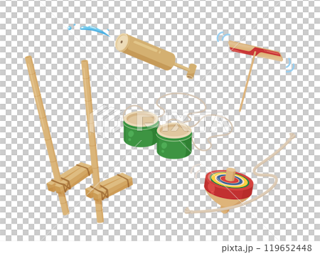 Illustration of toys used for old-fashioned play_outdoor play 119652448