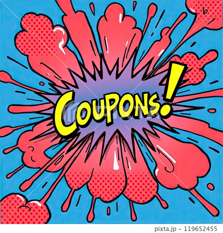 Vibrant COUPONS! Text in Pop Art Style for Engaging Retail Promotions and Online Marketing Campaigns 119652455