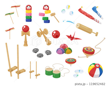 昔の遊びに使うおもちゃのイラスト素材セット 昔の遊びに使うおもちゃのイラスト素材セット 119652482