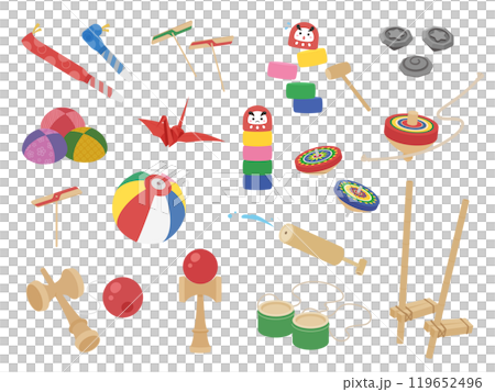 舊遊戲中使用的玩具插畫素材集_flat 119652496