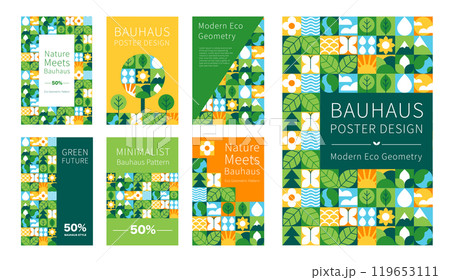 Geometric Bauhaus Nature Posters: Eco Elements and Modern Design, Perfect for Interiors and Ads, Vector minimal illustration 119653111