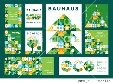 Set of Abstract geometric posters and banners with eco pattern. Natural organic shapes for branding and etc in a Vector minimal illustration 119653112