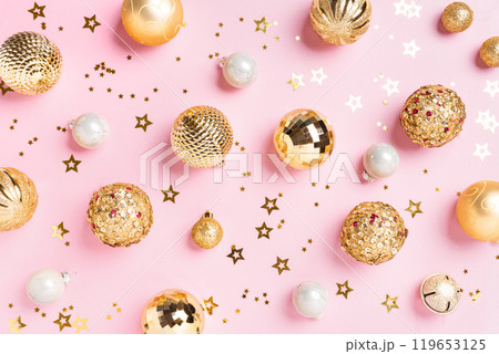 Christmas shine golden baubles 119653125